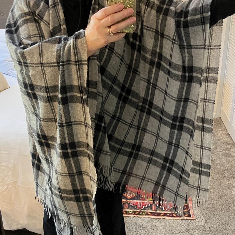 Eileen Fisher Black and Gray Plaid Wrap